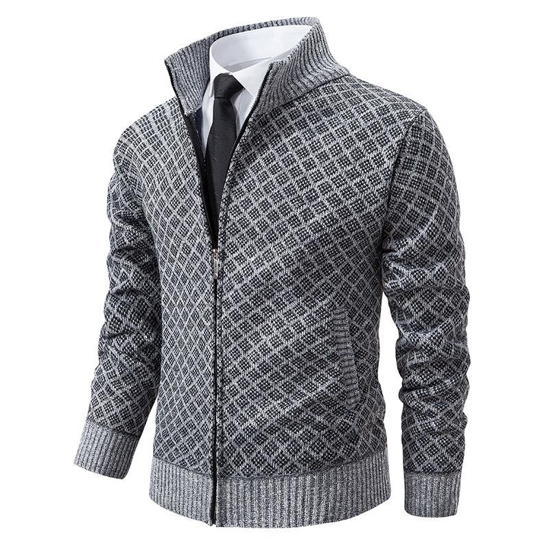 Herbst und Winter Herren Modische Karojacke Trendiger Stehkragen Slim Langarm Lässiger Pullover Top
