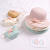 Sun Straw Hat Kids Girls Large Wide Brim Travel Beach Cap Sweet Flower Bowknot Sun for Protection Hat with Shoul
