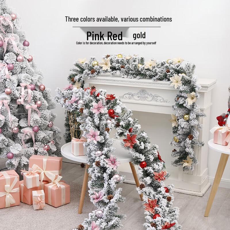 Christmas Flocked Stair Garland Decoration Set