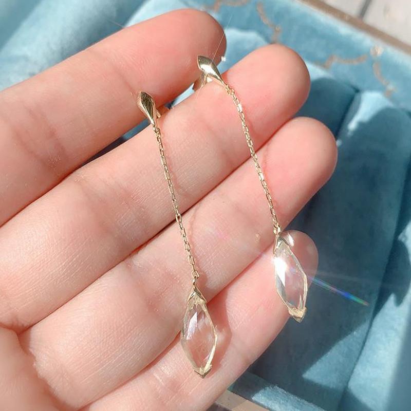 New Design Diamond White Crystal Water Drop Women'S Long Earrings Elegant Charm Exquisite Light Luxury Jewelry