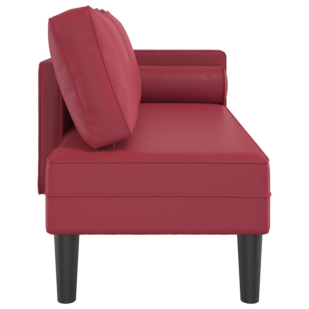Chaise Longue with Cushions Burgundy Artificial Leather