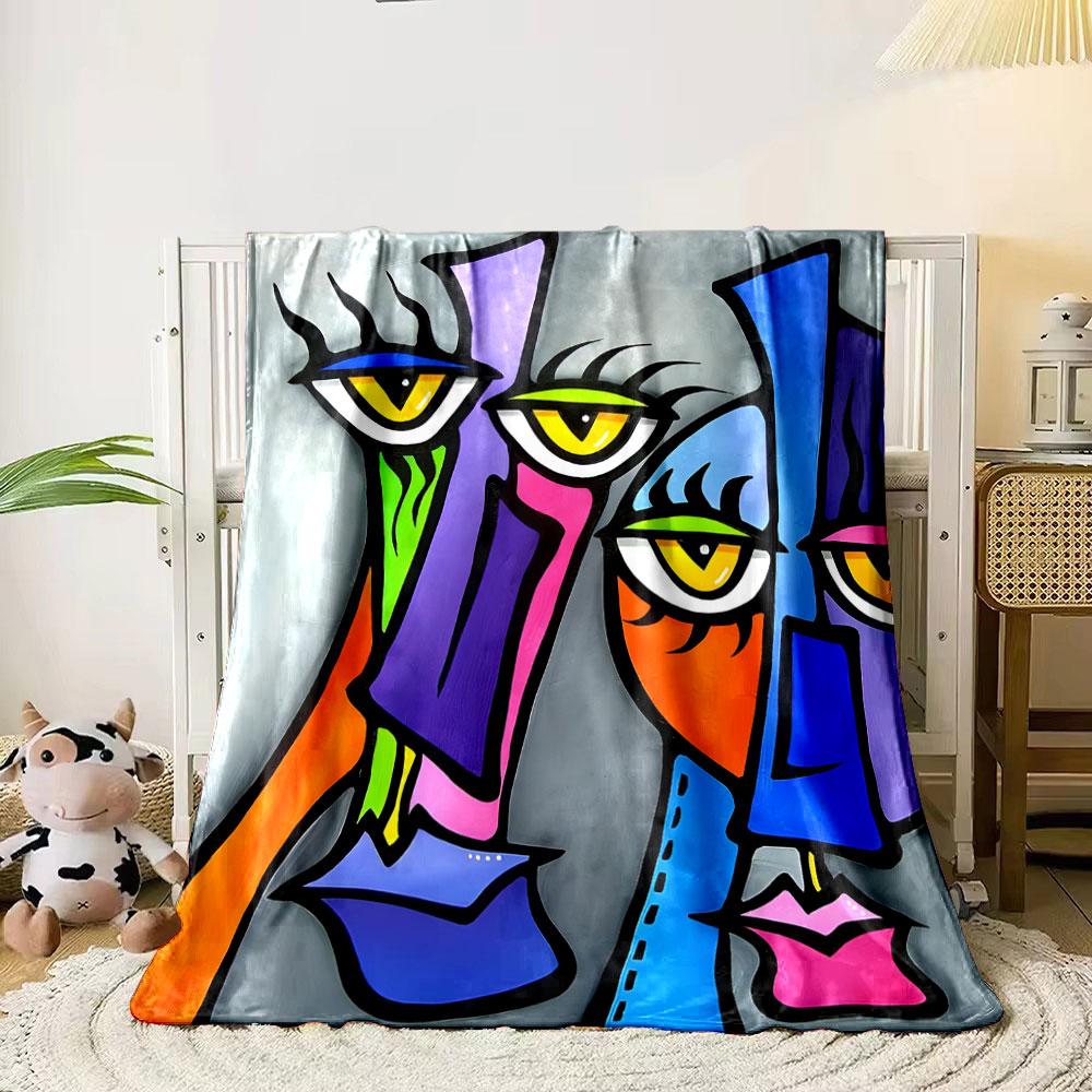 Abstract Face Art Blanket Bedroom Blanket for Livingroom Couch Lunch Break Soft Throw for Friend's Festival Gift