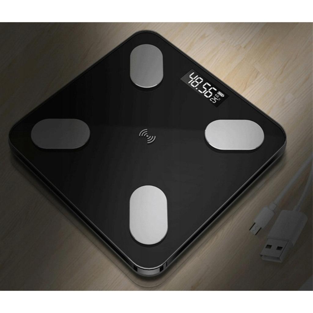 Intelligente Bluetooth Analyse-Badezimmerwaage, Schwarz + 150cm Maßband