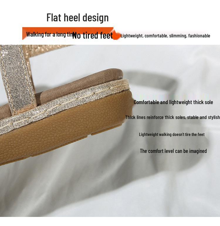 2024 Summer Bohemian Rhinestone Flat Sandals Women's Fashion