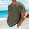 Seaside Beach Casual Men's Linen T Shirts Summer Fashion Solid Color Breathable T-shirt Mens Outdoor Vintage V Neck Ripped Tops