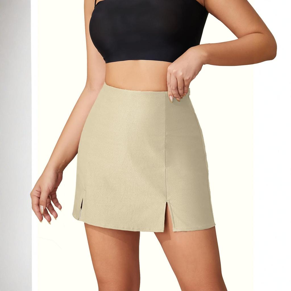 Pantaloni scurți eleganți cu talie înaltă pentru femei, bodycon, casual, cu crăpătură laterală