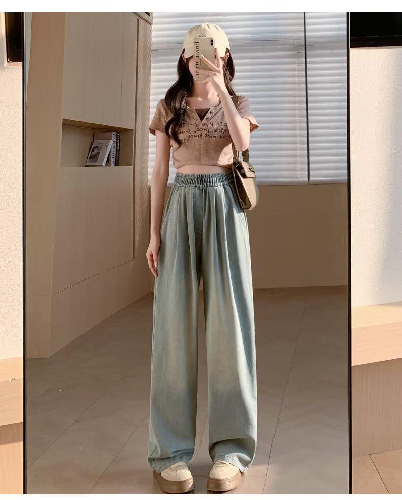 

Women s Autumn 2024 Petite High-Waisted Loose Straight-Leg Jeans M синий