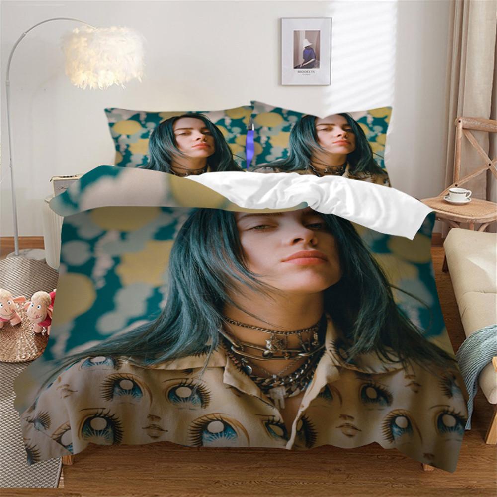 Popular Star B-Billies Singer Bedding Set Duvet Cover E-Eilishs Bed Set Quilt Cover Pillowcase king Queen Size Boys Adult