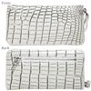Bercute Beige Vanilla 2 Crocodile Long Wallet for Men and Women, Authentic, Dyed with White Leather, Alligator Skin, Round Zipper closure, Slim
