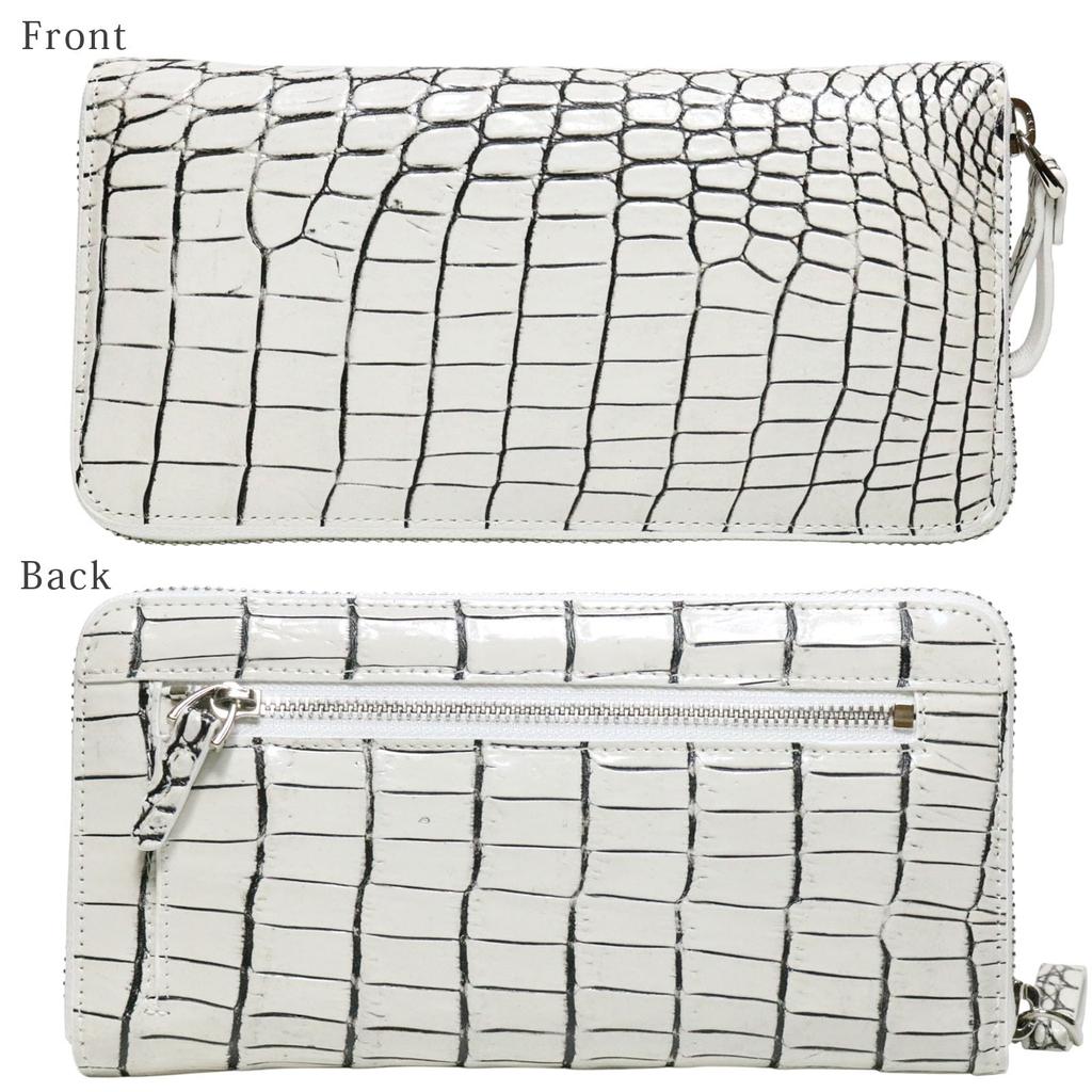 Bercute Beige Vanilla 2 Crocodile Long Wallet for Men and Women, Authentic, Dyed with White Leather, Alligator Skin, Round Zipper closure, Slim