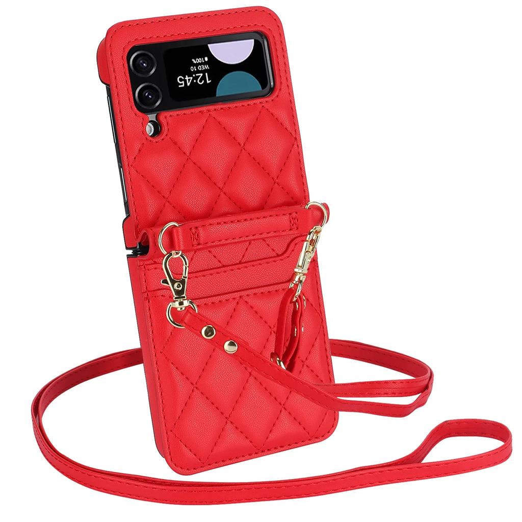 Lanyard Cards Solt Leather Wallet Case For Samsung Galaxy Z Flip 6 5 4 3 5G Flip5 Flip6 Purse Bag Crossbody Strap Pocket Cover