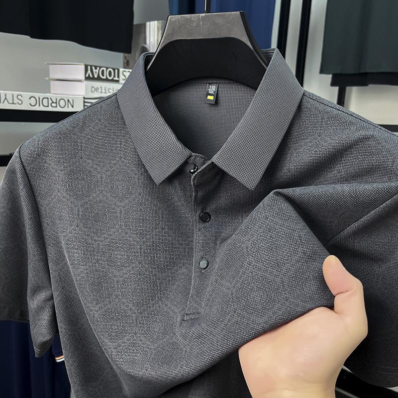 

Men s T-shirt Short-sleeved Summer Full-body Printed Waffle Middle-aged Polo Shirt XS серый