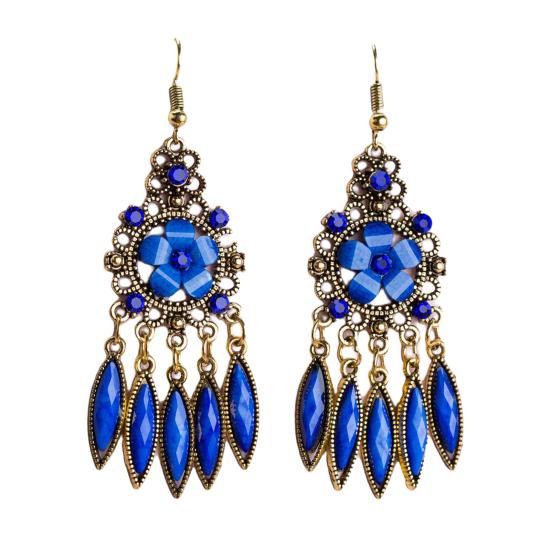 1 Pair Women Earrings Flower Shape Tassel Shiny Rhinestone Drop Earrings for Prom