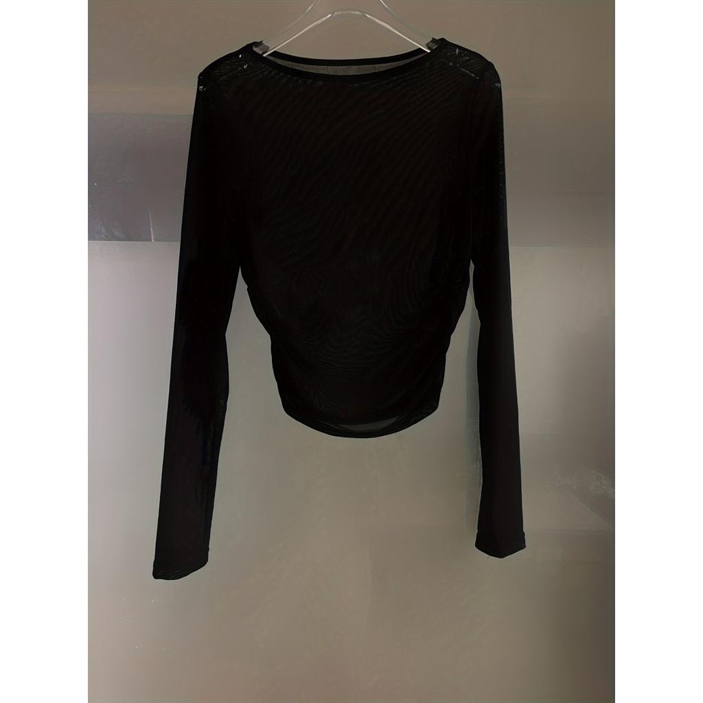 Modisches Elegantes Vielseitiges Transparentes Netz Crop Schlankmachendes Dünnes Kurzarm Basic Top, Lässige Durchsichtige Enganliegende Bluse für Damen