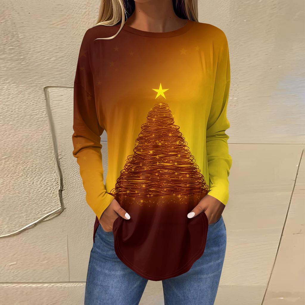 Dames Losse Comfortabele Casual Mode V-Hals Kerstprint Lange Mouw Hoodie