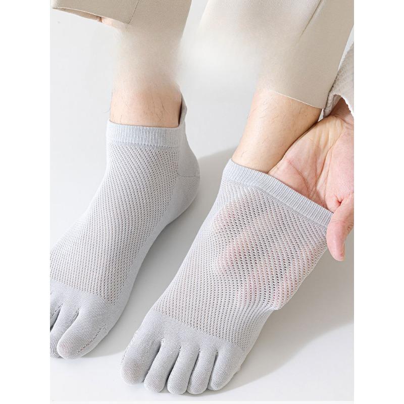 Men's Summer Thin Pure Cotton Boneless Short Socks, Sweat-absorbing Mesh Breathable, Antibacterial and Deodorizing Toe Separation Socks