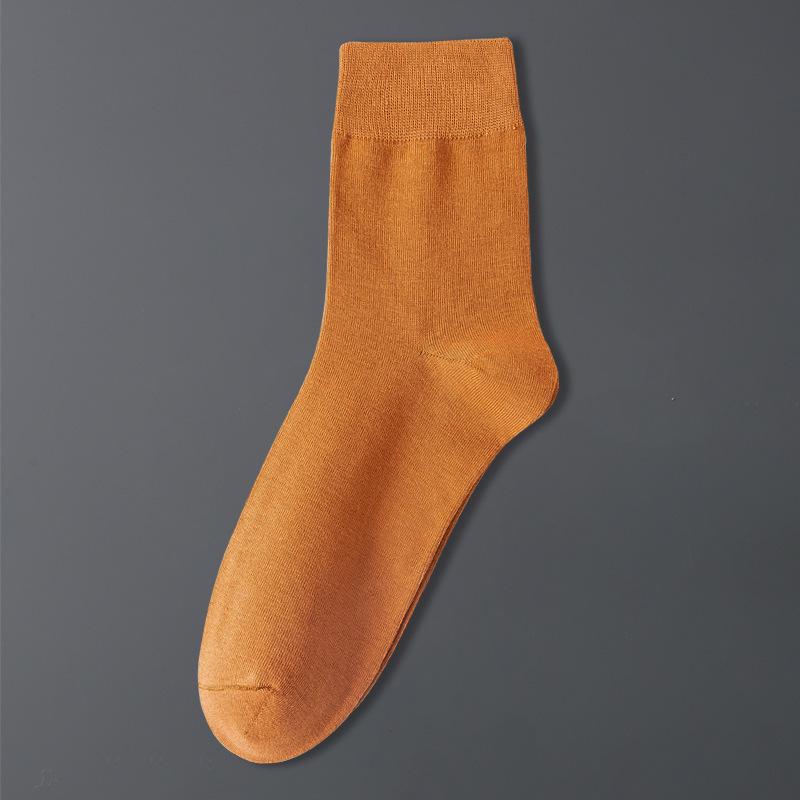 Men's Anti-Odor Sweat-Absorbent Pure Cotton Socks for Autumn/Winter - Simple Business Style Mid-Calf Length