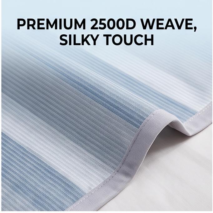Striped 3-Piece Fitted Ice Silk Mat Set, Soft Anti-Bacterial Bed Sheet for Summer, Breathable Cooling Bedding for Home & Dorm