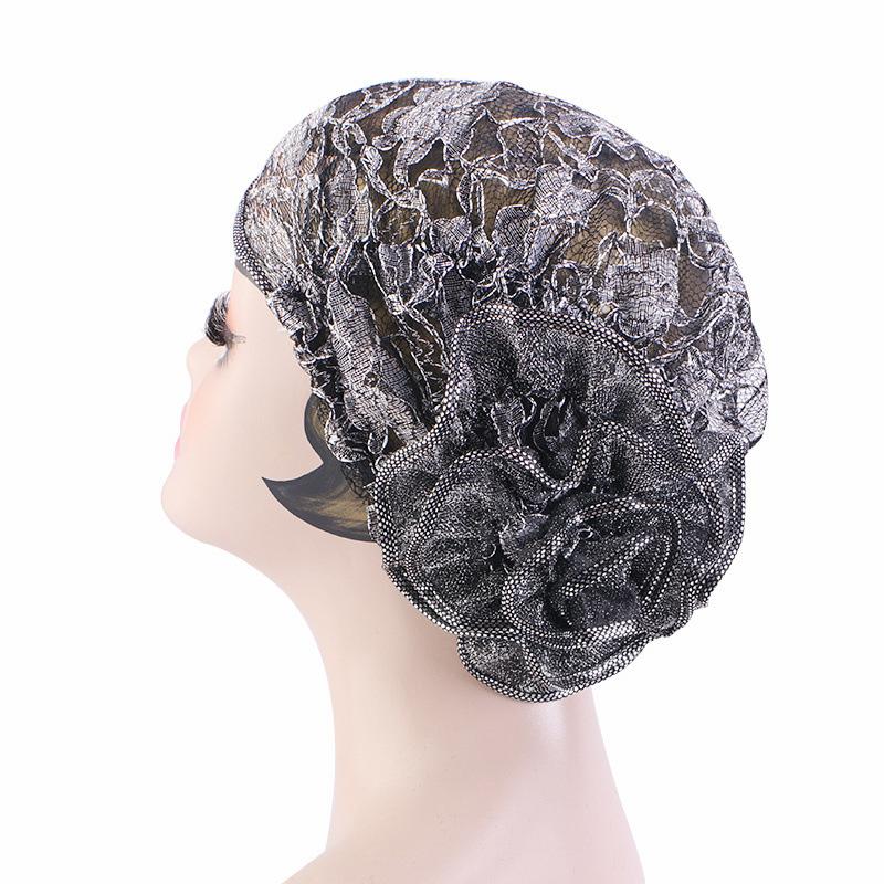 1PC Women Girls Floral Lace Turban Hat India Cap Muslim Hats Chemo Cap Flower Bonnet Beanies Hijab Underscarf