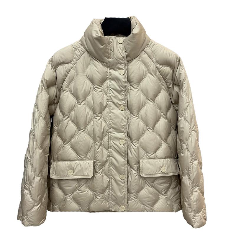 White Duck Down Stand-up Collar Gourd Pressure Glue Down Jacket Women's Short Winter New Light and Thin Top Tide