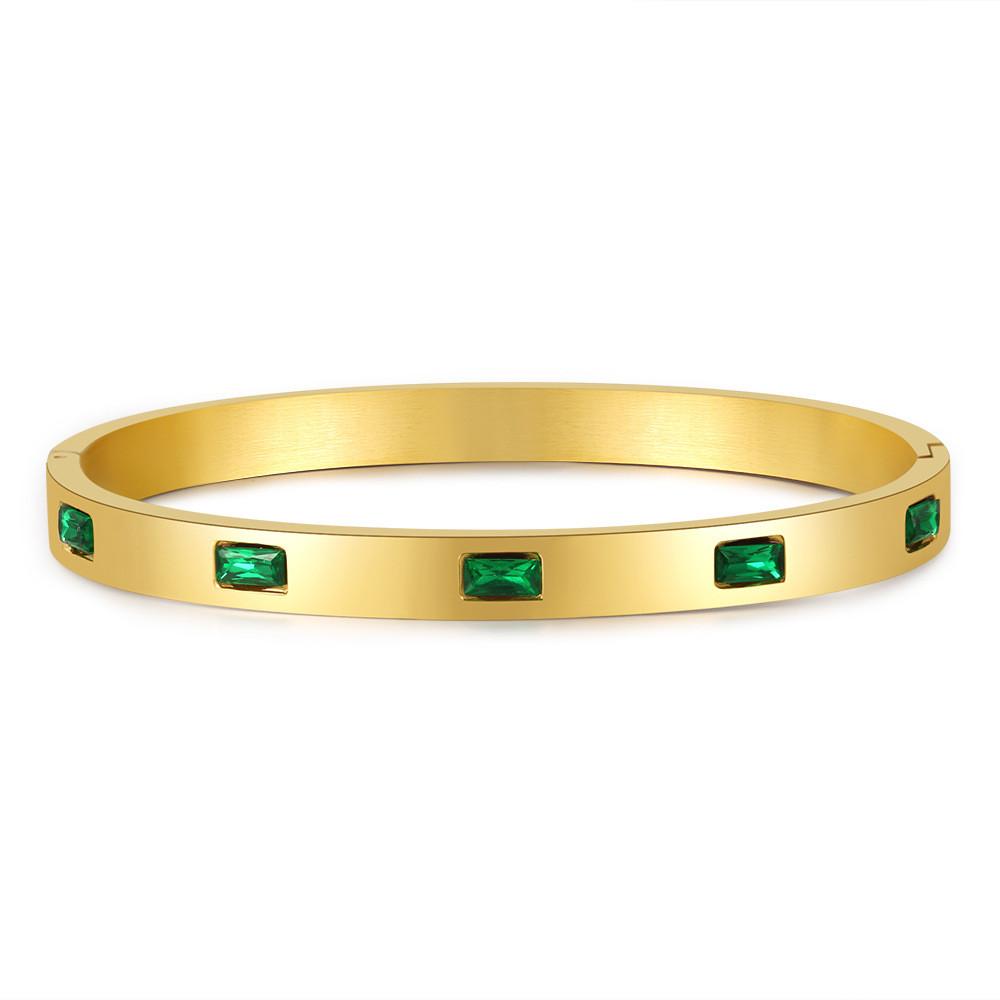 Modern Vintage Titanium Steel Bracelet For Women With Green Zircon For Casual Wear