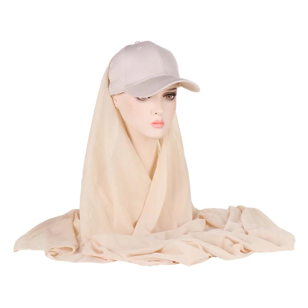 Bubble Pearl Chiffon Shawl with Baseball Cap Hat Wrap Veil Instant Hijabs Bandana Turban Muslim Women Ready To Wear Head Scarf