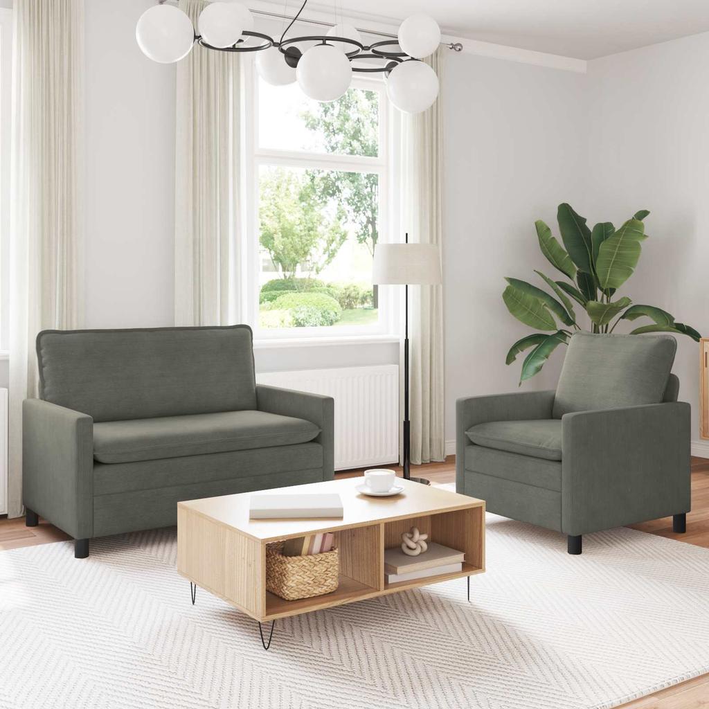 Sofa Set 2 Pcs Light Grey Fabric