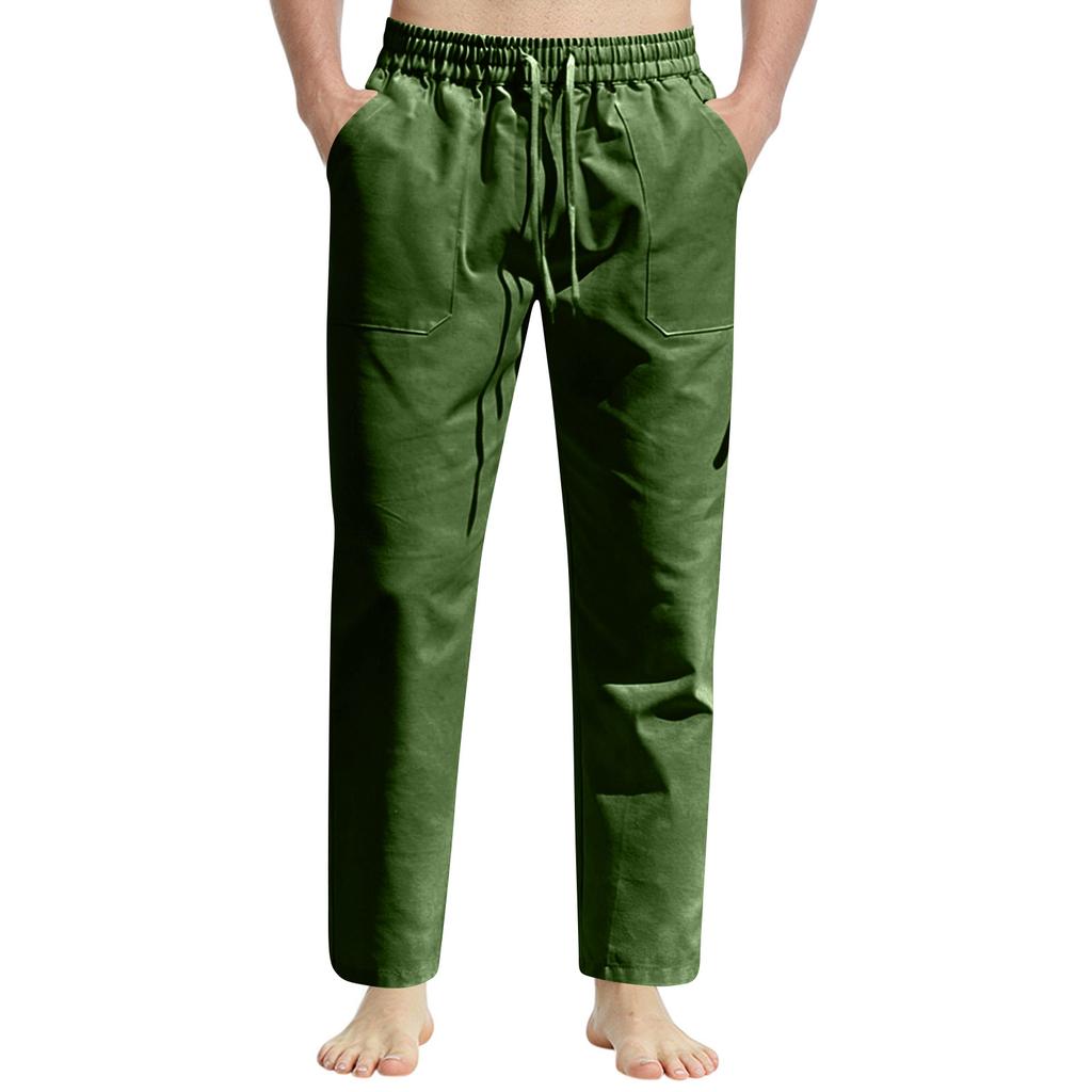 Men's Summer Casual Drawstring Slim Fit Cotton Linen Sports Pants