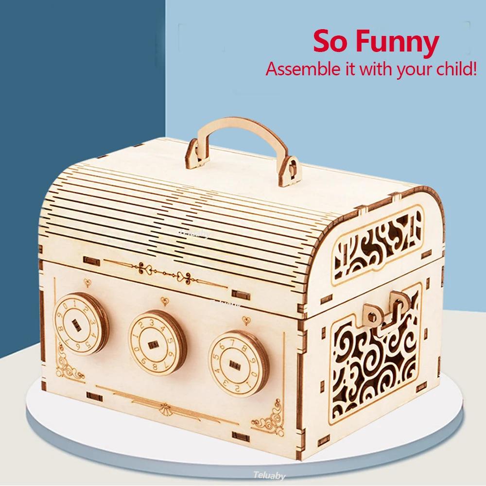 Slaptažodžio dėžutė „Pasidaryk pats“ vaikams 3D medinių dėlionių surinkimo modelių rinkiniai Montessori STEM žaislai vaikams Vaikams berniukams mergaitėms gimtadienio dovana