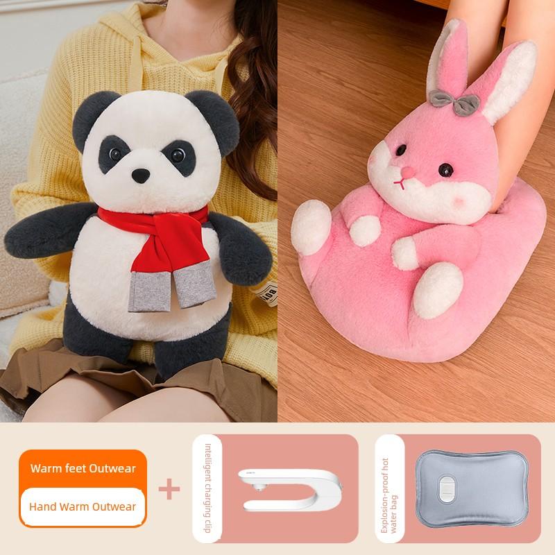 Hot Water Bottle, Rechargeable Hand Warmer, Explosion-Proof Plush Belly Warmer, Cute Hot Water Bag for Women's Bedding