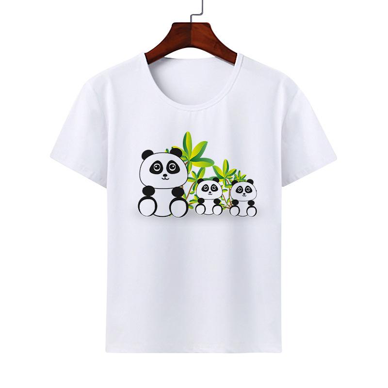 Cute Giant Panda Cartoon Tshirt for Boy Girl Summer round Neck Modal Cat Short Sleeve ParentChild Top Kids Clothing