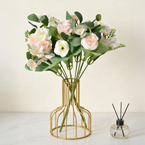 Artificial Rose Bouquet Fake Flowers with Eucalyptus Leaves Plastic Floral Arrangement for Wedding Bridal Bouquets Home Party Table Centerpiece