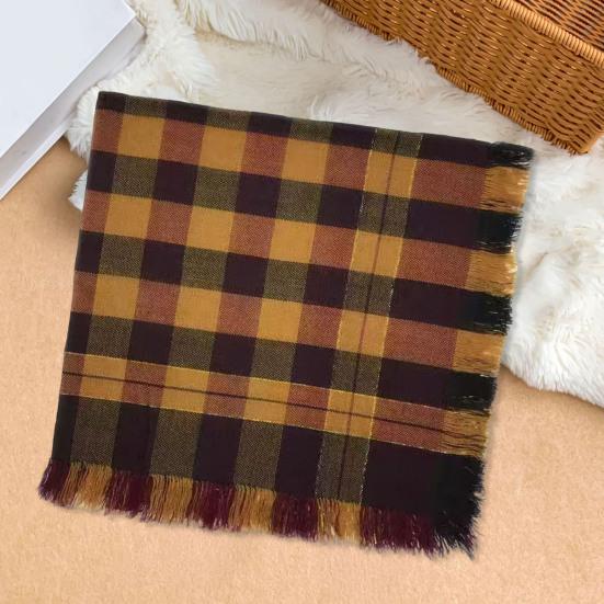 Wool Square Scarf with Tassel Decoration Plaid Pattern Women Knitting Scarf Versatile Headscarf Daily Outdoor Wear