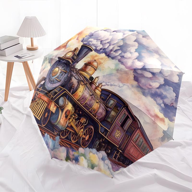 Steampunk  pattern, automatic folding umbrella, portable and foldable design, 8 ribs, a Christmas or birthday gift.