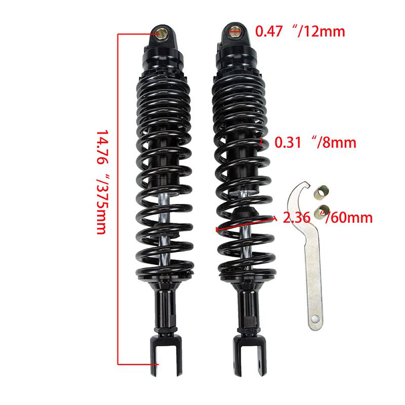 2 шт. 8 мм Пружина 375 мм Задний амортизатор для мотоцикла Универсальная посадка для большинства мотоциклов