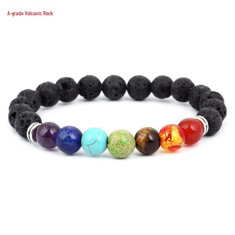 European Bestseller: Alloy & Volcanic Stone Beaded Bracelet with Seven-Color Stones