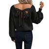 Women's Bow Knit Sweater Long Sleeve Backless V-Neck Drop Chunky Pullover Sweater