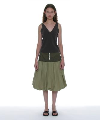 Partimento Woman Button-Pointed Puff Midi Skirt_Khaki Green