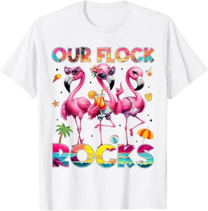

Our Flock Rocks Flamingo Summer Vacation Family Matching T-Shirt 4XL