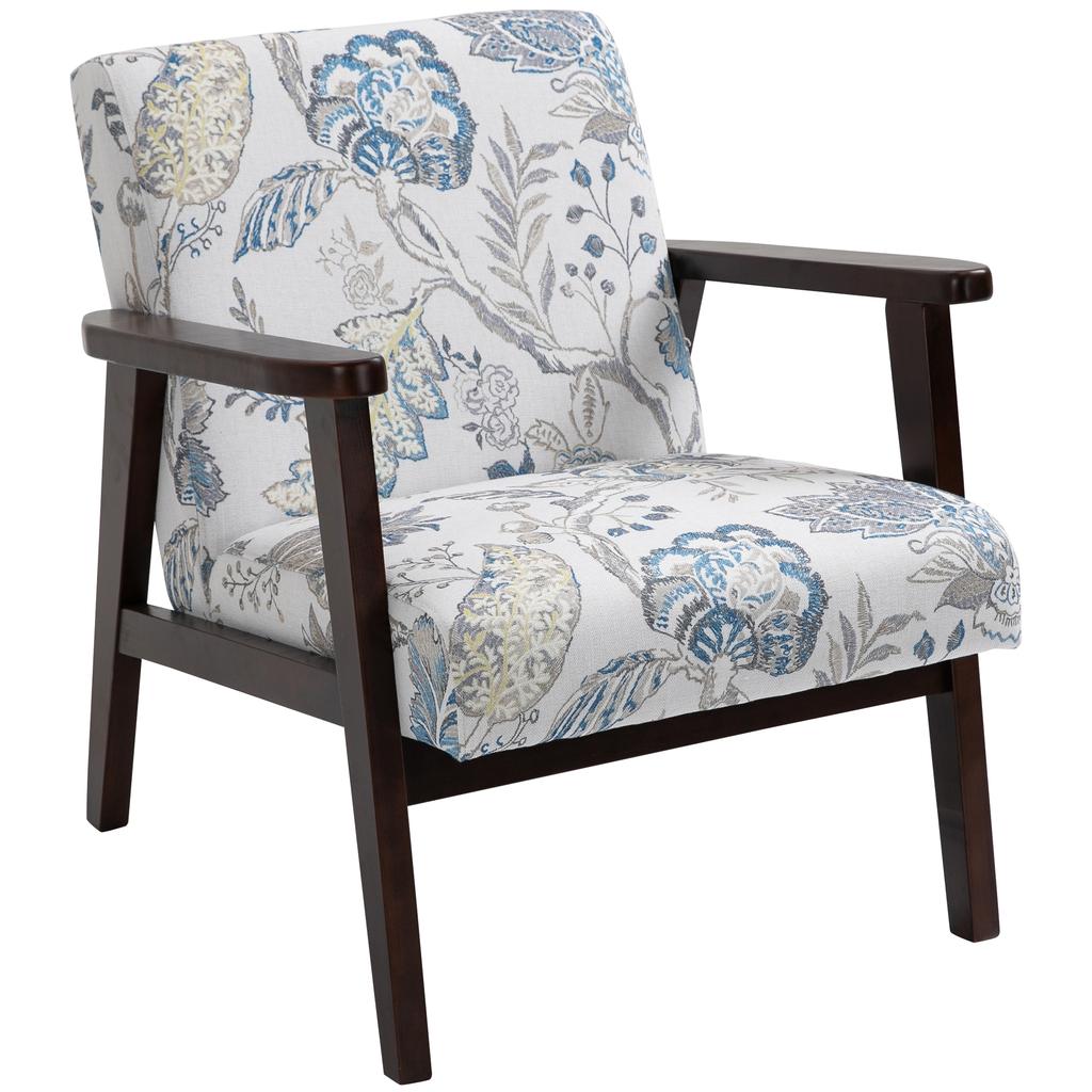 Wohnzimmerstuhl Polsterter Sessel mit Armlehnen aus Holz und atmungsaktivem Stoff für Zuhause und Büro, Floral, 68,5x78,5x75cm