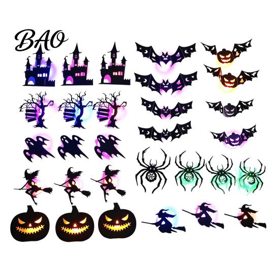 Haunted House Theme Decor 30Pcs Halloween Wall with LED Light, Glowing Bat Ghost itch Festive Decals Spider Silhouette Decoration, Spooky Light-Up
