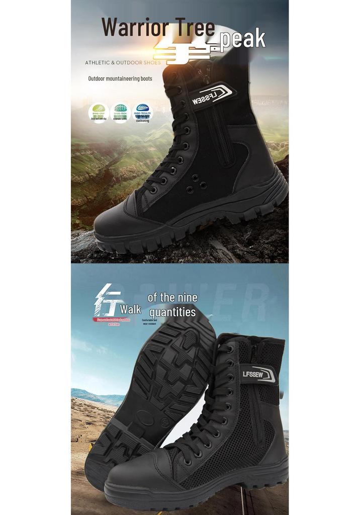 Men's High-Top Black Tactical Safety Boots - Non-Slip, Breathable, Durable for All Seasons Hiking