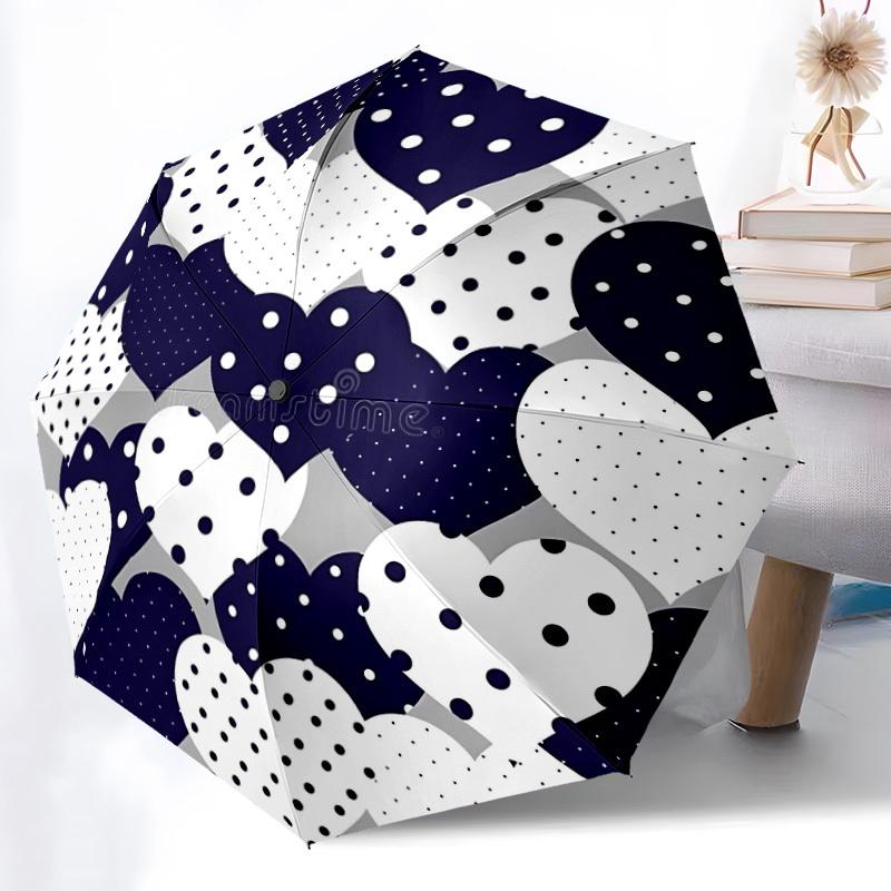 

1pc Heart Pattern Automatic Folding Umbrella - 8-Rib Automatic Open/Close, Large Canopy Birthday Festival Gift yy251217111