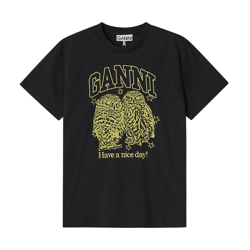 Женская футболка с коротким рукавом Ganni T4059 252 с принтом логотипа совы T4059 252 (S)