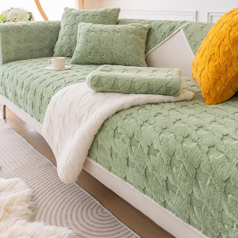 Sofakissen Kurzer Plüsch Vier Jahreszeiten Universelles Rutschfestes Kissen Hahnentrittmuster All-Inclusive-Sofabezug Bezugsstoff