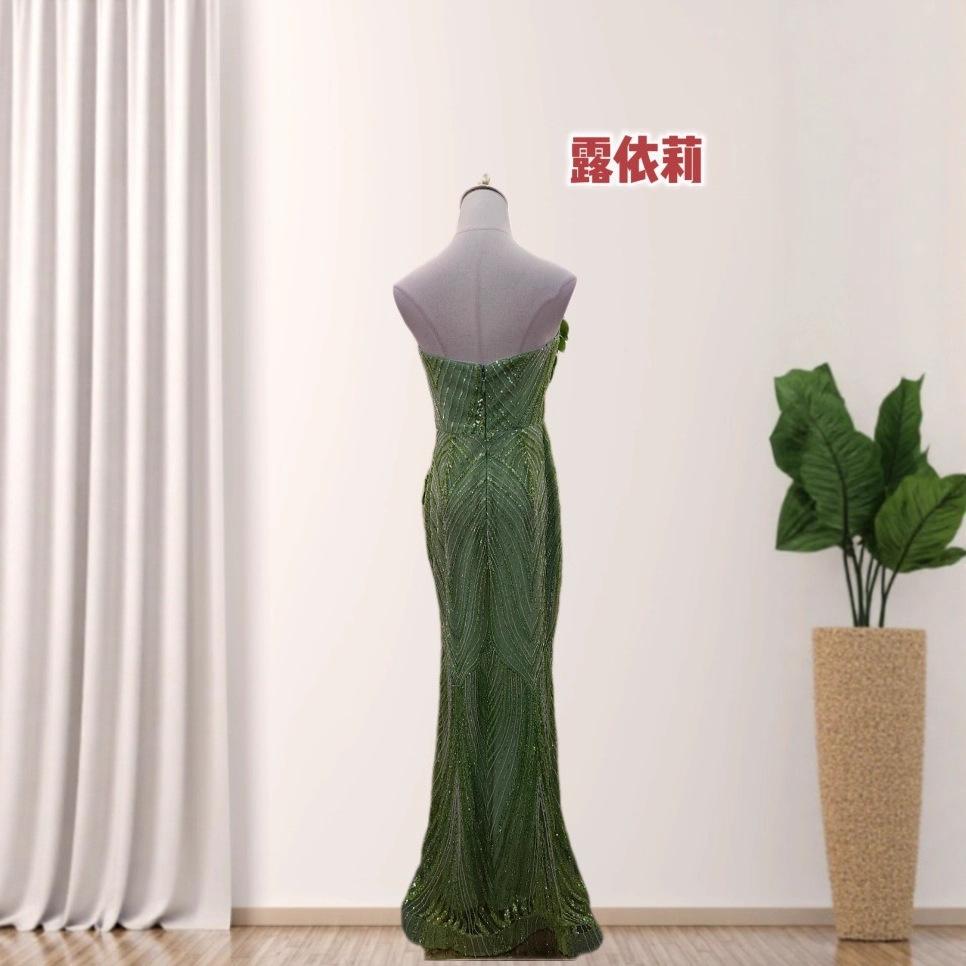 European and American new sexy hip-wrapped slim tube top three-dimensional flower feather sequined dinner party dress