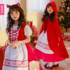 Girls' Christmas Costume: Red Princess Dress with Cape, Children's Maid Costume, Performance Outfit