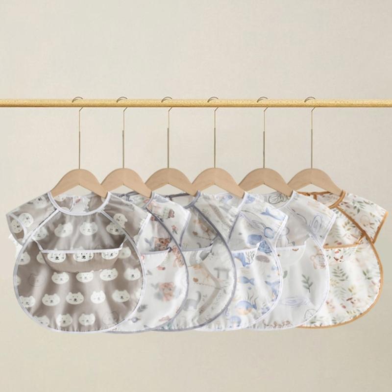 Spill Proof Short Sleeve Infant Bib with Adjustable Straps Easy Cleaning Smock For Eating Painting Outdoor Activity