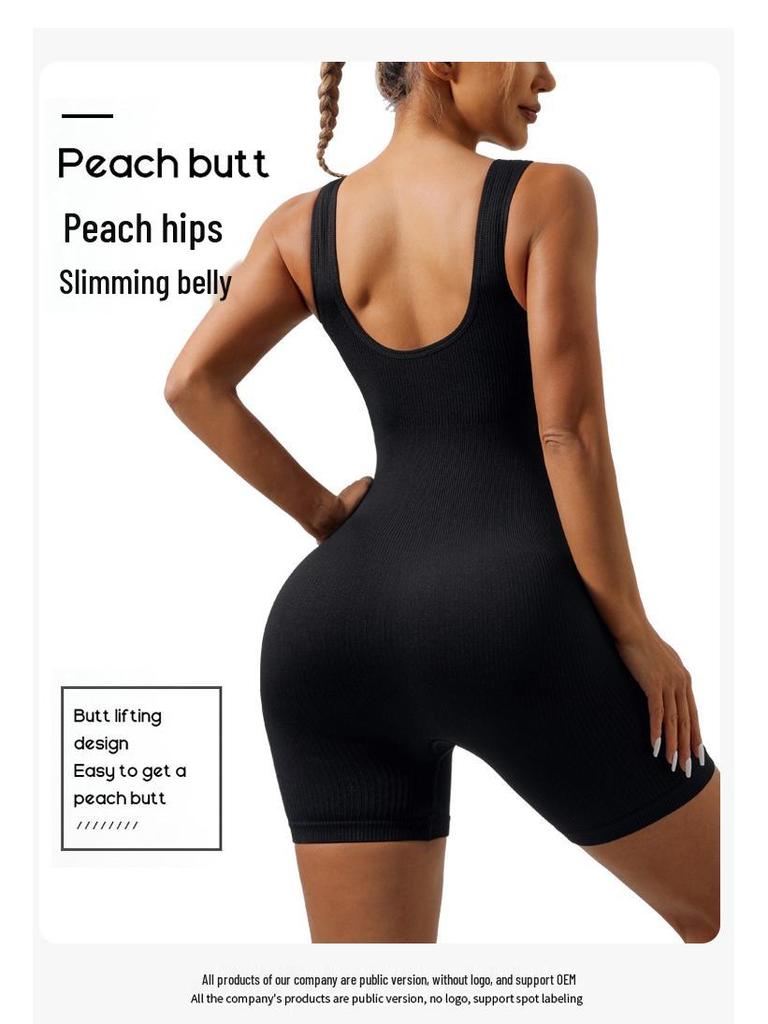 Seamless Ribbed One-Piece Sportswear: Elastic Fitness and Yoga Bodysuit