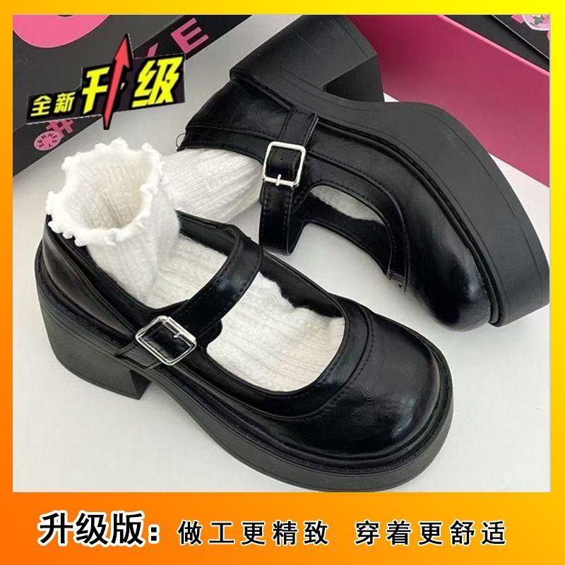 2025 Autumn Platform Thick Heel Mary Jane Small Leather Shoes Women's Black British Retro College Style Light Mouth New Single Shoes